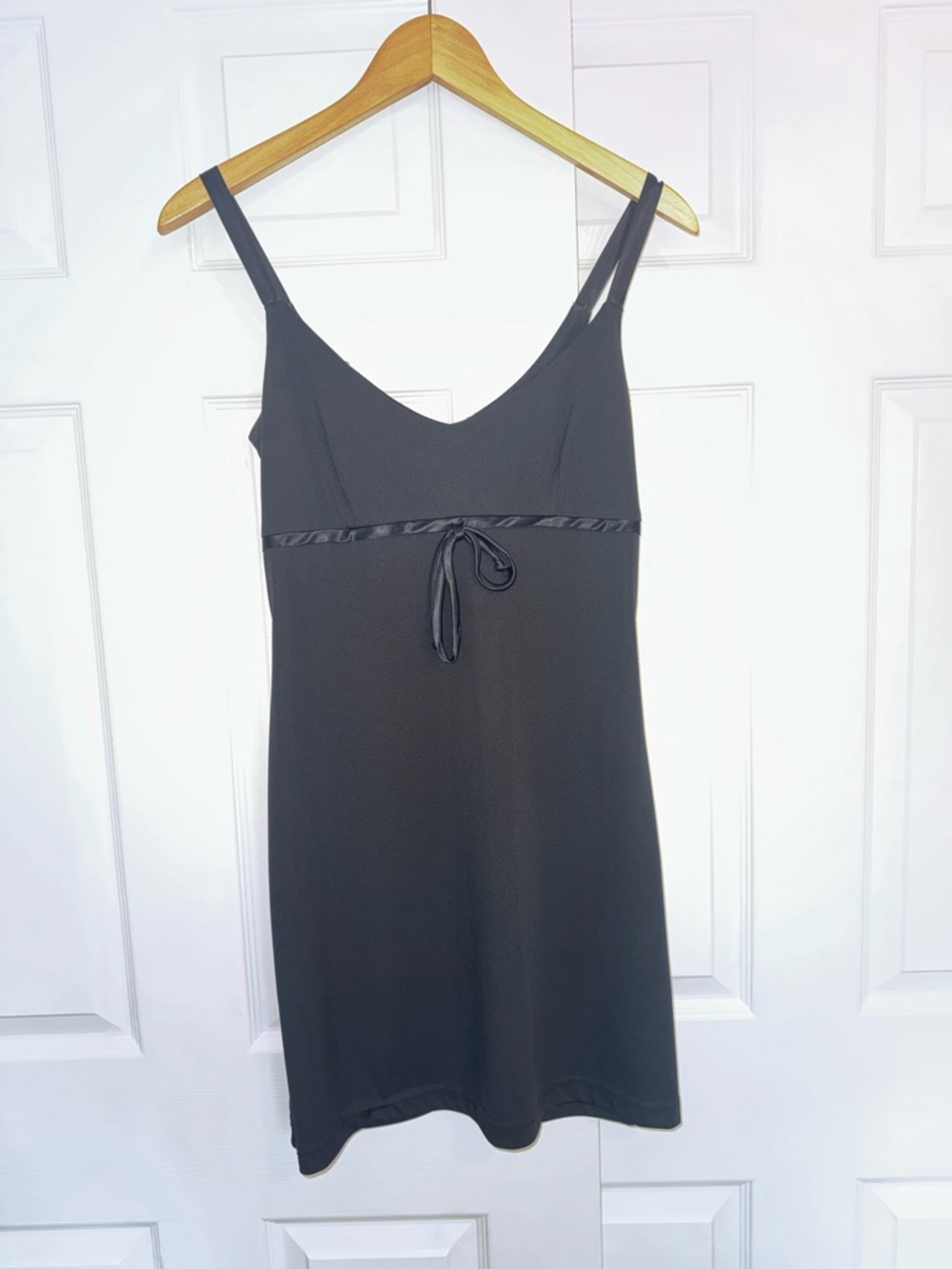 City Triangles Los Angeles Vintage Black Mini Slip Dress Satin Tie Waist Sz7 Y2K